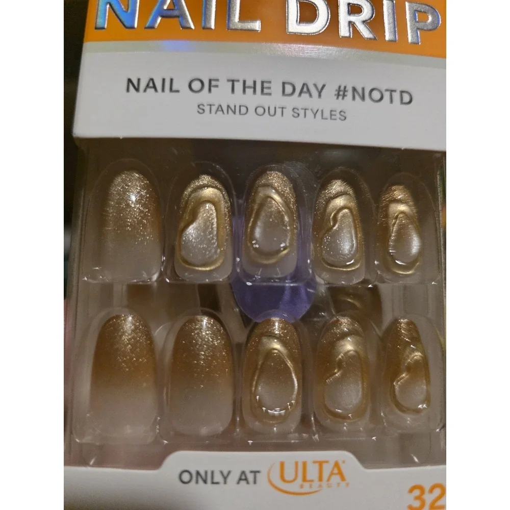 Kiss NAIL DRIP Press On Nails Golden Laughter‎ 32 Ct #NOTD Medium NEW@Ulta #ND37